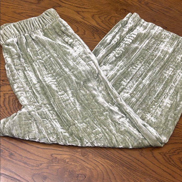 ZARA Trafaluc Crushed Velvet Pants Velvet Pants in Sage Green - Picture 3 of 10